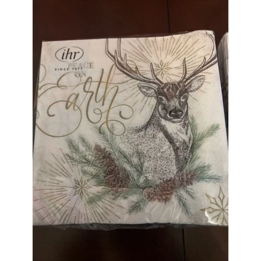 Paper‎ Guest Towel Peace On Earth Holiday Christmas Napkin Deer X2 IHR 3-Ply